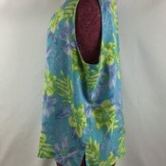 Patchington Sleeveless V-Neck Aqua Shell Top Back Button Side Slits L - Picture 5 of 8